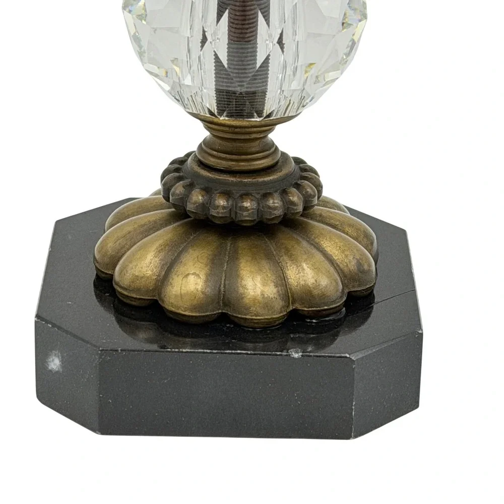 Vtg MCM Bronze Finish Taper Candle Holder Crystal Marble Hollywood Regency 10